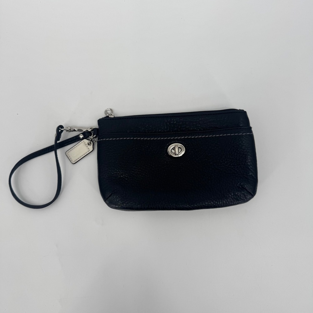 Y2K Coach‎ Park Leather Medium Wristlet Black White Contrast Stitching Silver